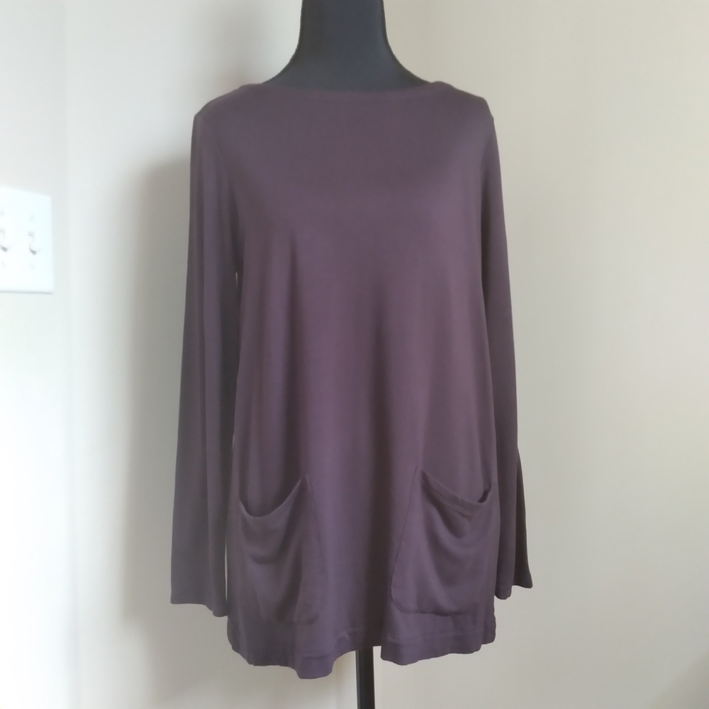 Pure Jill Tunic Lagenlook  Relaxed Long-Sleeve‎ Pockets Rich Plum Small Petite